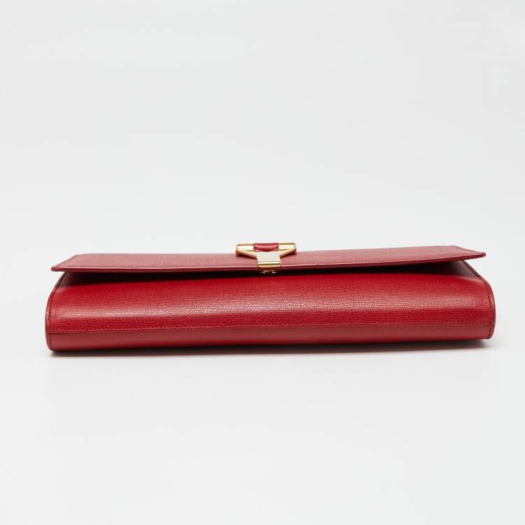 Pre Owned Saint Laurent Red Leather Y-Ligne Clutch
