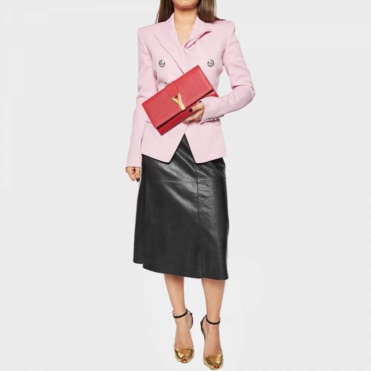 Pre Owned Saint Laurent Red Leather Y-Ligne Clutch