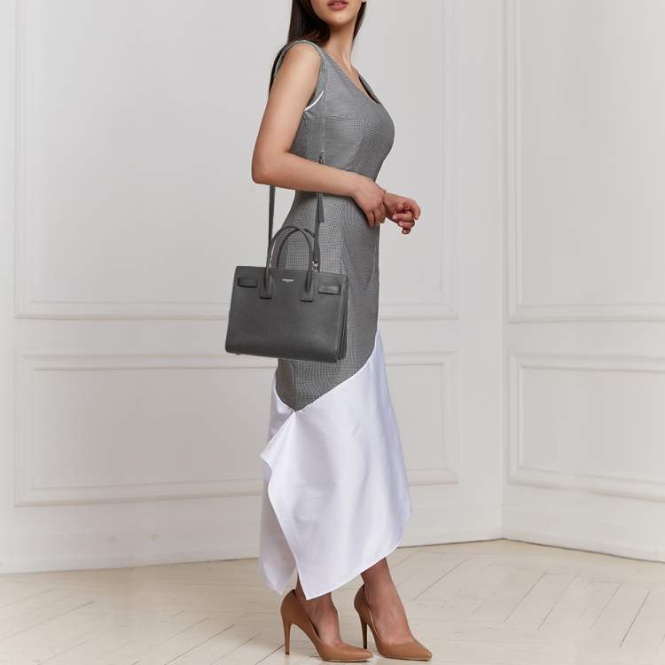 YSL Saint Laurent Sac De Jour Bag Leather Small Taupe Grey Excellent  Condition