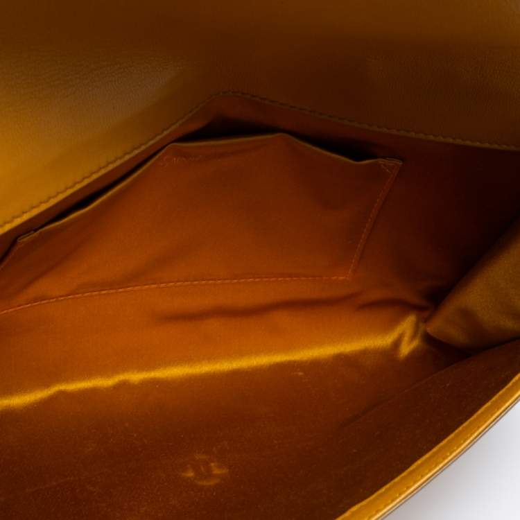 Pre Owned Yves Saint Laurent Mustard Yellow Patent Leather Belle De Jour Flap Clutch