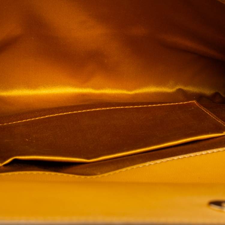 Pre Owned Yves Saint Laurent Mustard Yellow Patent Leather Belle De Jour Flap Clutch