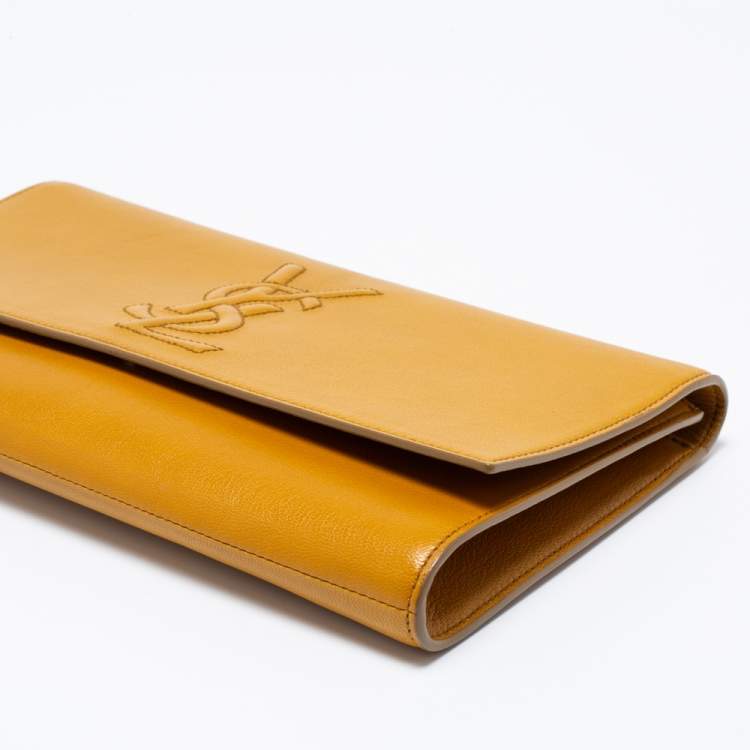 Pre Owned Yves Saint Laurent Mustard Yellow Patent Leather Belle De Jour Flap Clutch