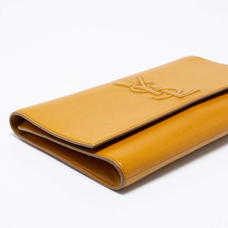 Pre Owned Yves Saint Laurent Mustard Yellow Patent Leather Belle De Jour Flap Clutch