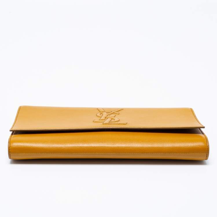Pre Owned Yves Saint Laurent Mustard Yellow Patent Leather Belle De Jour Flap Clutch