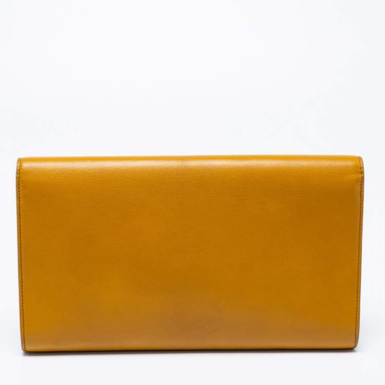 Pre Owned Yves Saint Laurent Mustard Yellow Patent Leather Belle De Jour Flap Clutch