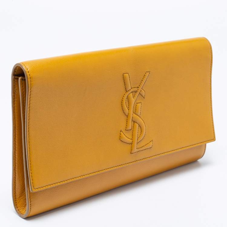 Pre Owned Yves Saint Laurent Mustard Yellow Patent Leather Belle De Jour Flap Clutch