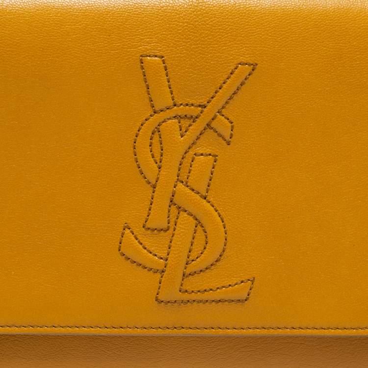 Pre Owned Yves Saint Laurent Mustard Yellow Patent Leather Belle De Jour Flap Clutch
