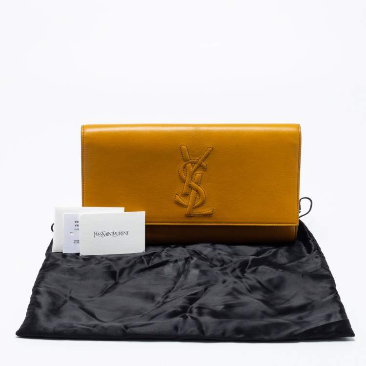 Pre Owned Yves Saint Laurent Mustard Yellow Patent Leather Belle De Jour Flap Clutch