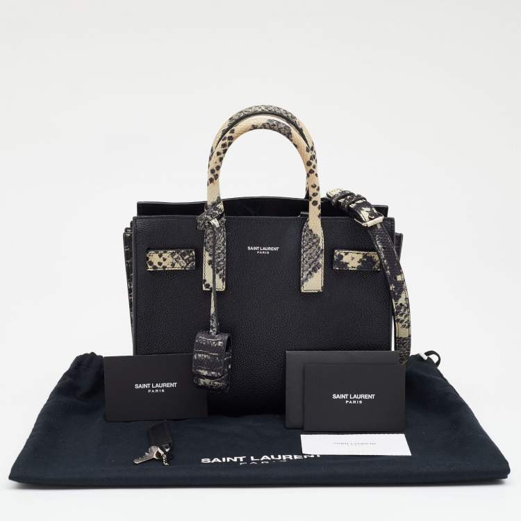 Pre Owned Saint Laurent Black/Beige Python Embossed and Leather Nano Classic Sac De Jour Tote