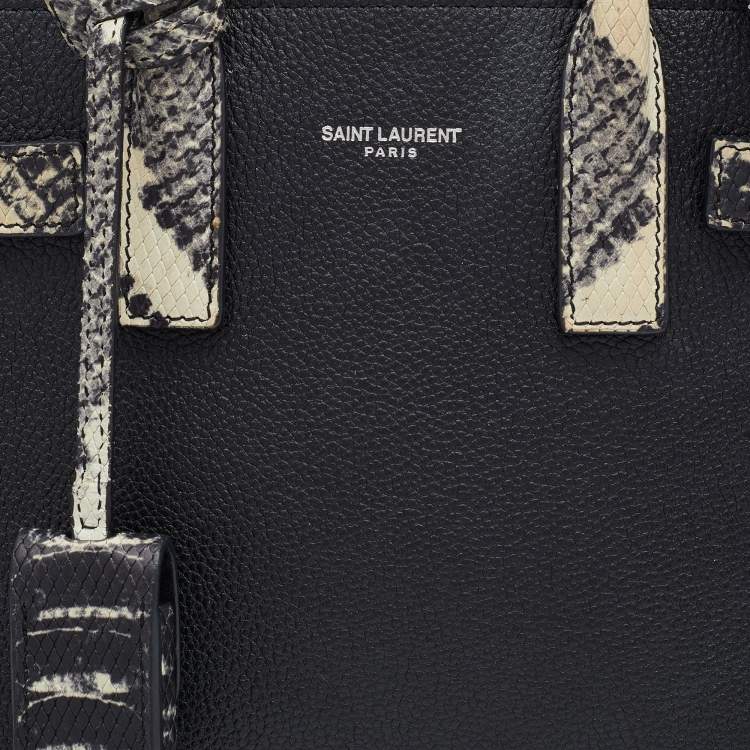 Pre Owned Saint Laurent Black/Beige Python Embossed and Leather Nano Classic Sac De Jour Tote
