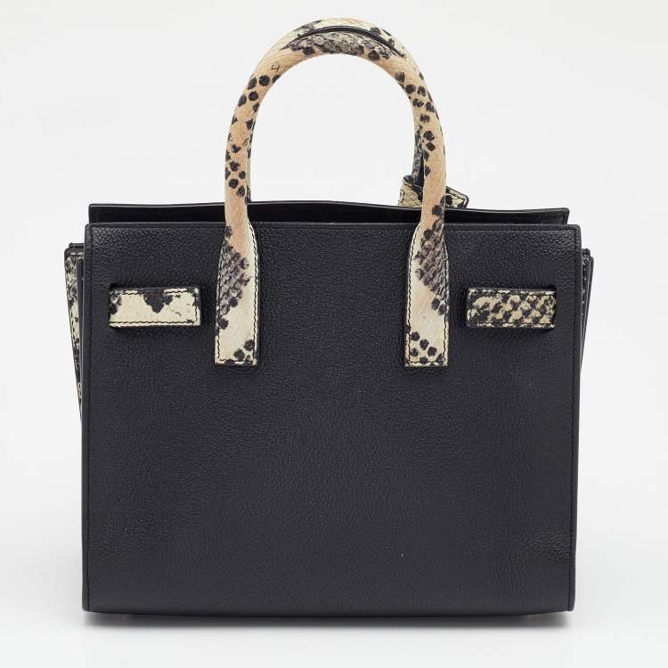 Pre Owned Saint Laurent Black/Beige Python Embossed and Leather Nano Classic Sac De Jour Tote