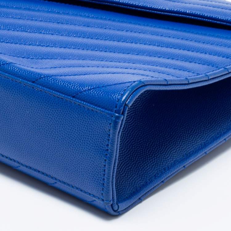 Pre Owned Saint Laurent Blue Chevron Quilted Leather Monogram Envelope Shoulder Bag