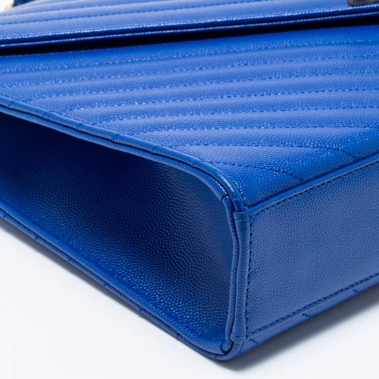 Pre Owned Saint Laurent Blue Chevron Quilted Leather Monogram Envelope Shoulder Bag