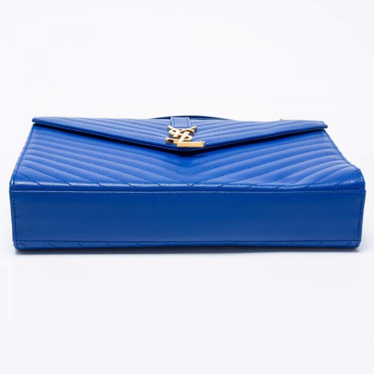 Pre Owned Saint Laurent Blue Chevron Quilted Leather Monogram Envelope Shoulder Bag