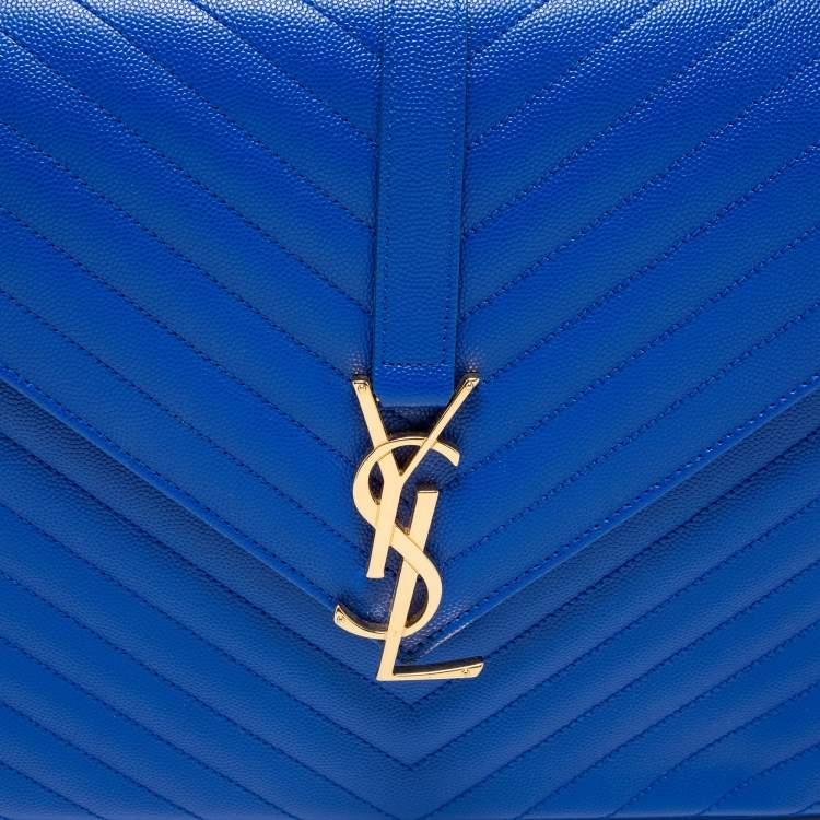 Pre Owned Saint Laurent Blue Chevron Quilted Leather Monogram Envelope Shoulder Bag