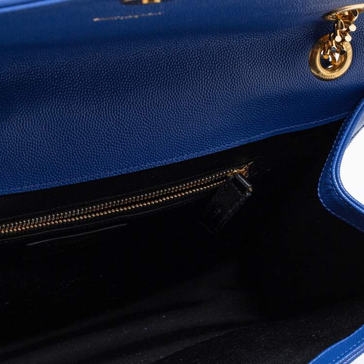 Pre Owned Saint Laurent Blue Chevron Quilted Leather Monogram Envelope Shoulder Bag