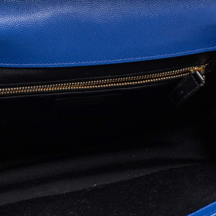 Pre Owned Saint Laurent Blue Chevron Quilted Leather Monogram Envelope Shoulder Bag