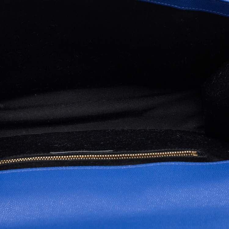 Pre Owned Saint Laurent Blue Chevron Quilted Leather Monogram Envelope Shoulder Bag