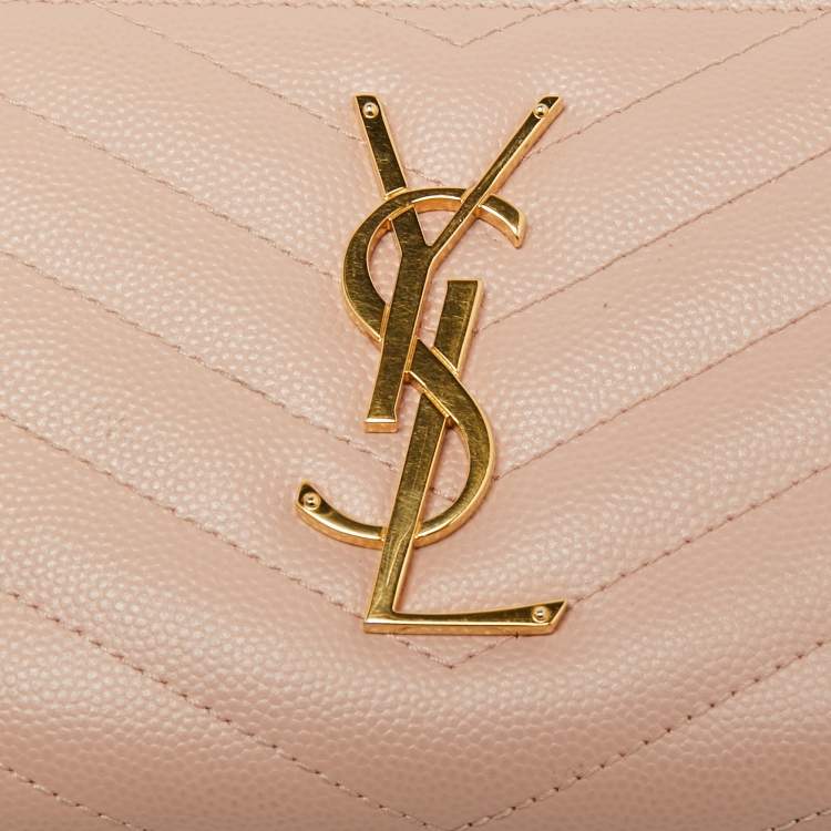 Pre Owned Saint Laurent Pink Matelassé Leather Monogram Zip Around Wallet