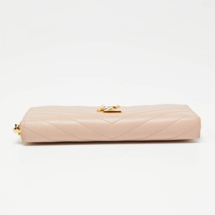 Pre Owned Saint Laurent Pink Matelassé Leather Monogram Zip Around Wallet