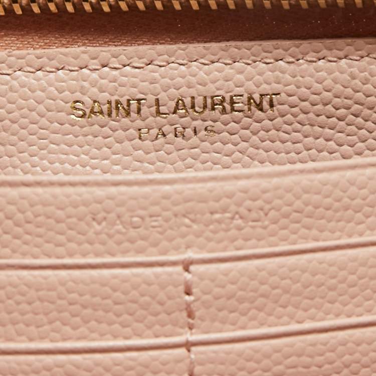 Pre Owned Saint Laurent Pink Matelassé Leather Monogram Zip Around Wallet