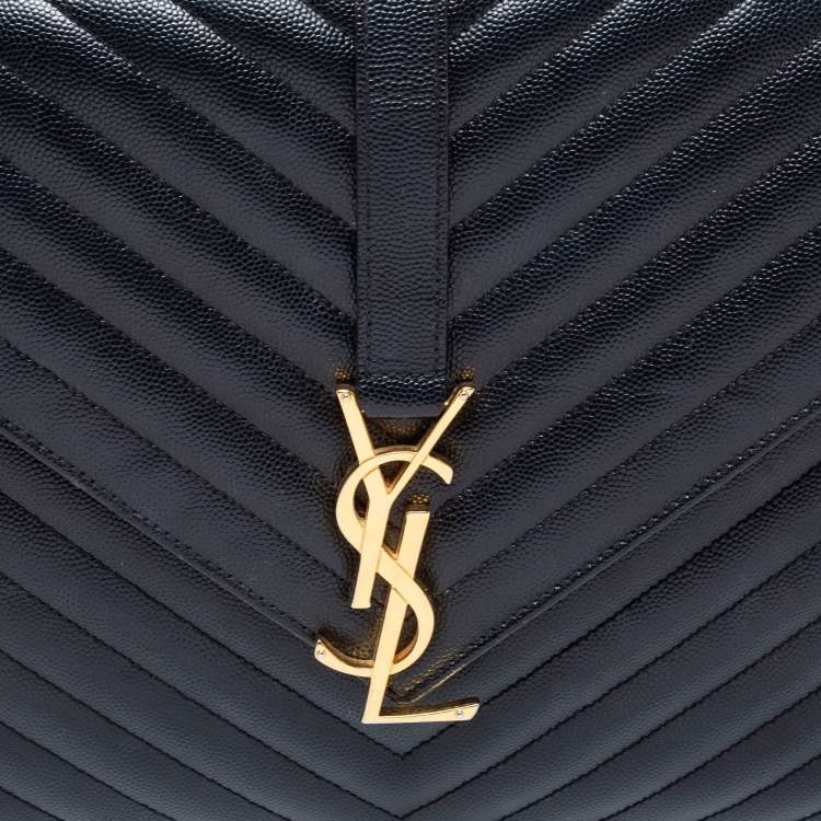 Pre Owned Saint Laurent Black Chevron Quilted Leather Monogram Envelope Shoulder Bag