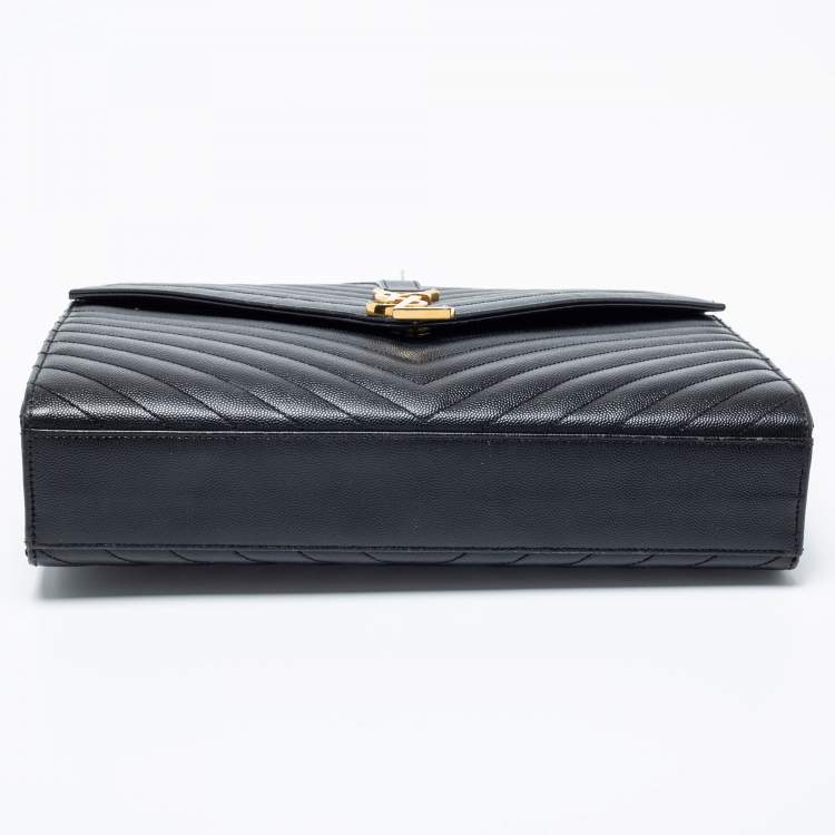 Pre Owned Saint Laurent Black Chevron Quilted Leather Monogram Envelope Shoulder Bag