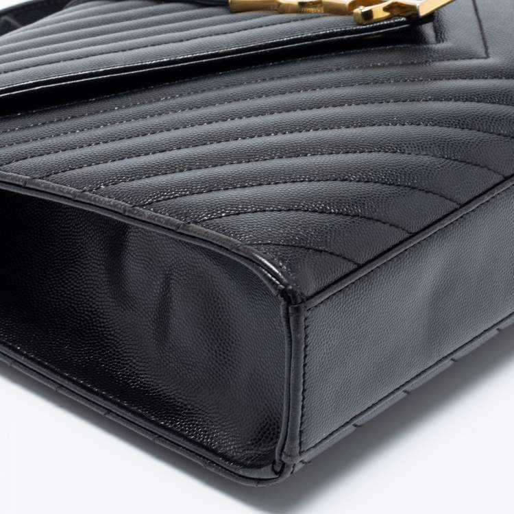 Pre Owned Saint Laurent Black Chevron Quilted Leather Monogram Envelope Shoulder Bag