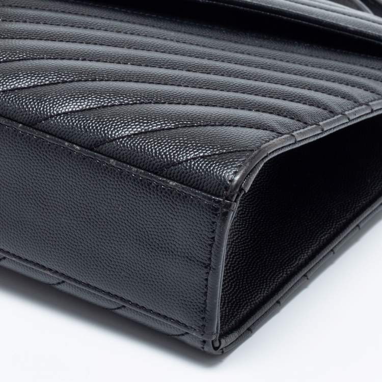 Pre Owned Saint Laurent Black Chevron Quilted Leather Monogram Envelope Shoulder Bag