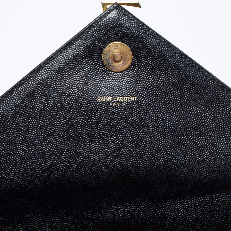 Pre Owned Saint Laurent Black Chevron Quilted Leather Monogram Envelope Shoulder Bag
