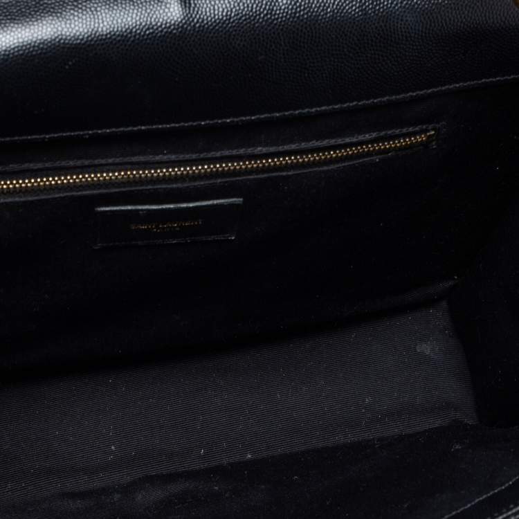 Pre Owned Saint Laurent Black Chevron Quilted Leather Monogram Envelope Shoulder Bag