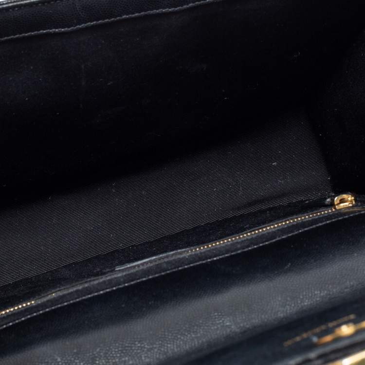 Pre Owned Saint Laurent Black Chevron Quilted Leather Monogram Envelope Shoulder Bag