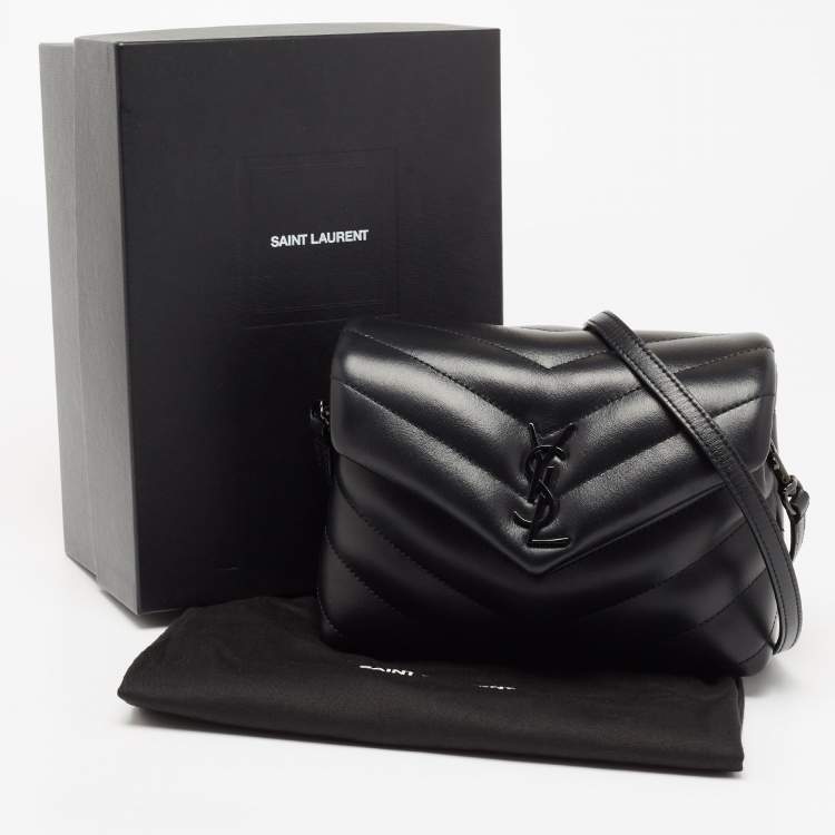 Pre Owned Saint Laurent Black Matelassé Leather Toy Loulou Crossbody Bag