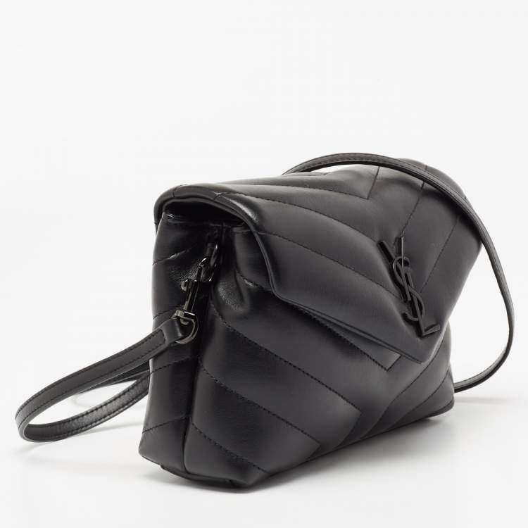 Pre Owned Saint Laurent Black Matelassé Leather Toy Loulou Crossbody Bag