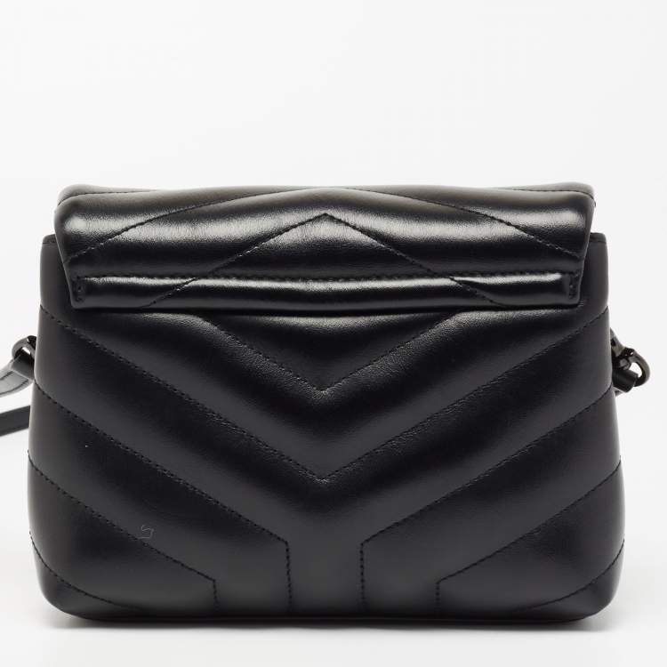 Pre Owned Saint Laurent Black Matelassé Leather Toy Loulou Crossbody Bag