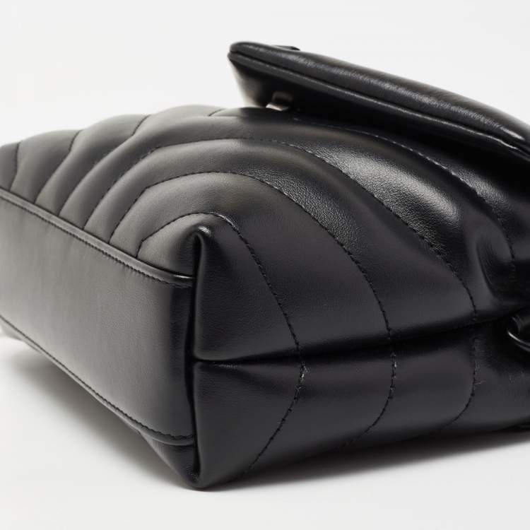 Pre Owned Saint Laurent Black Matelassé Leather Toy Loulou Crossbody Bag