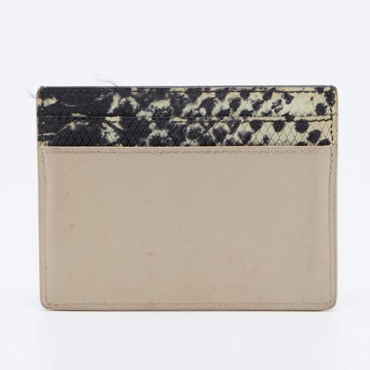 Pre Owned Saint Laurent Beige/Black Python Embossed and Leather Card Holder    