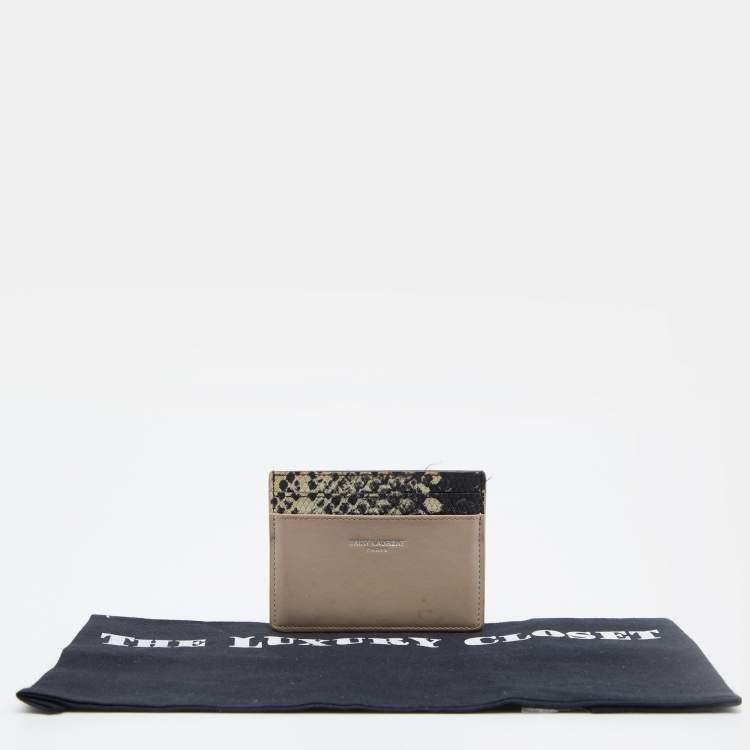 Pre Owned Saint Laurent Beige/Black Python Embossed and Leather Card Holder    