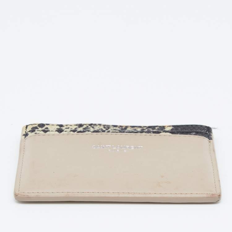 Pre Owned Saint Laurent Beige/Black Python Embossed and Leather Card Holder    