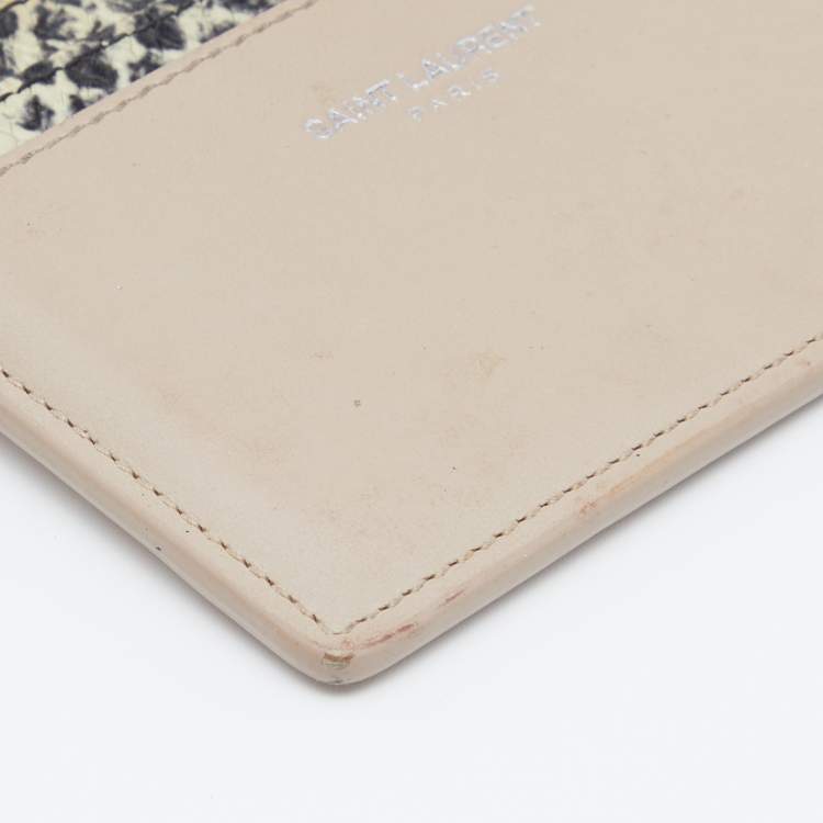Pre Owned Saint Laurent Beige/Black Python Embossed and Leather Card Holder    