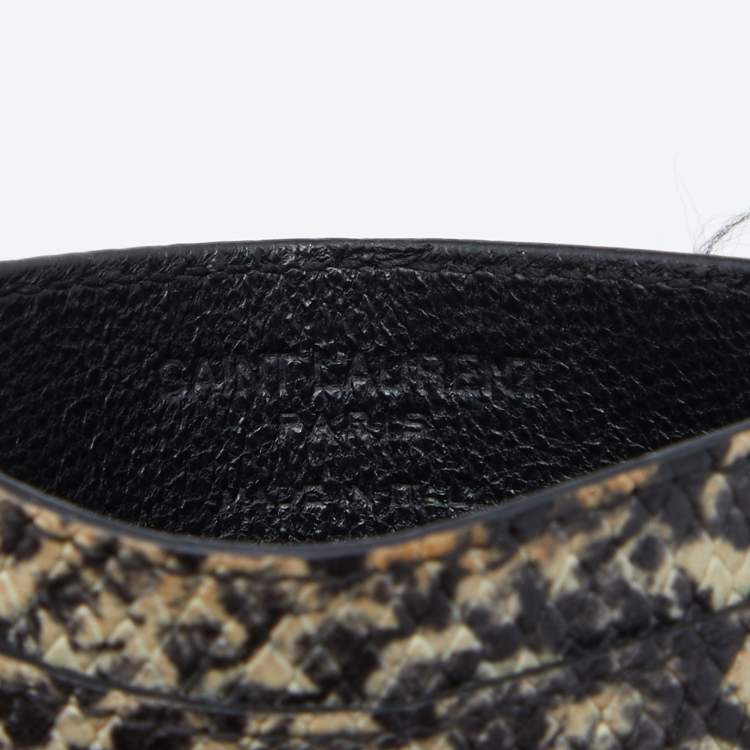 Pre Owned Saint Laurent Beige/Black Python Embossed and Leather Card Holder    