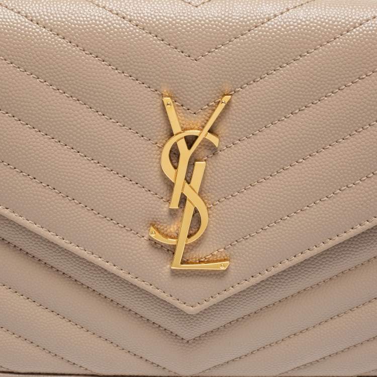 مملوكة مسبقًا Saint Laurent Beige Matelassé Leather Monogram Envelope Wallet on Chain