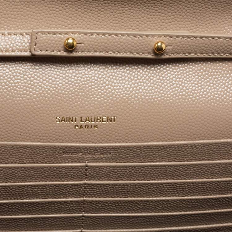 مملوكة مسبقًا Saint Laurent Beige Matelassé Leather Monogram Envelope Wallet on Chain