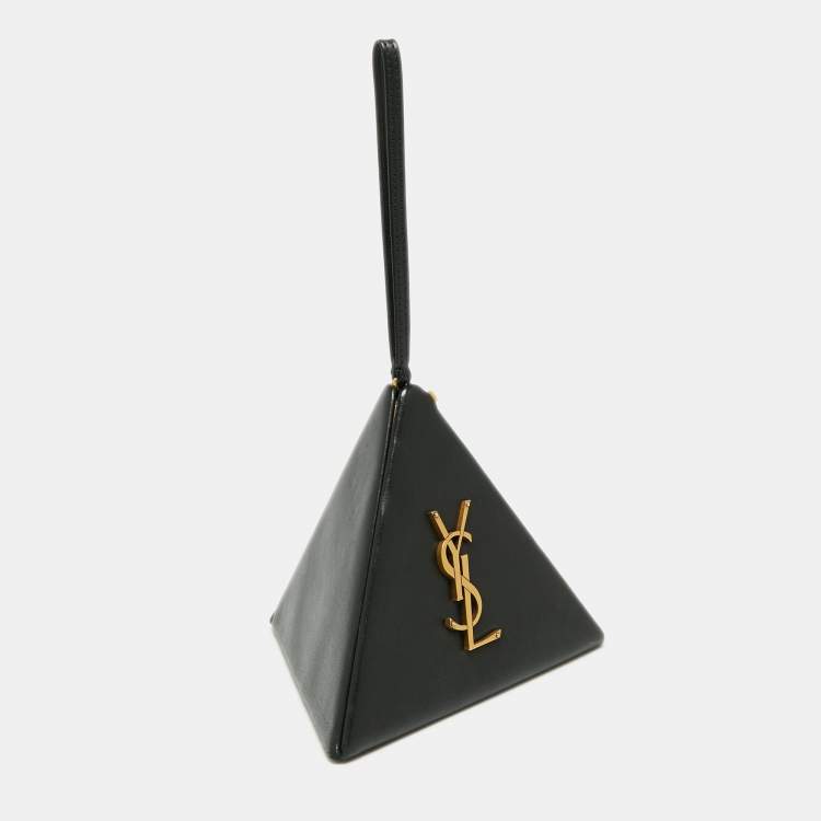 Pre Owned Saint Laurent Black Leather Pyramid Box Wristlet Clutch