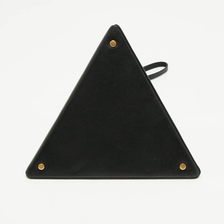 Pre Owned Saint Laurent Black Leather Pyramid Box Wristlet Clutch