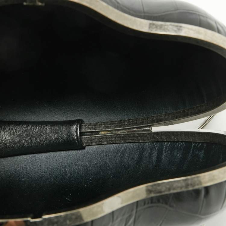 Pre Owned Saint Laurent Black Croc Embossed Leather Love Box Chain Clutch