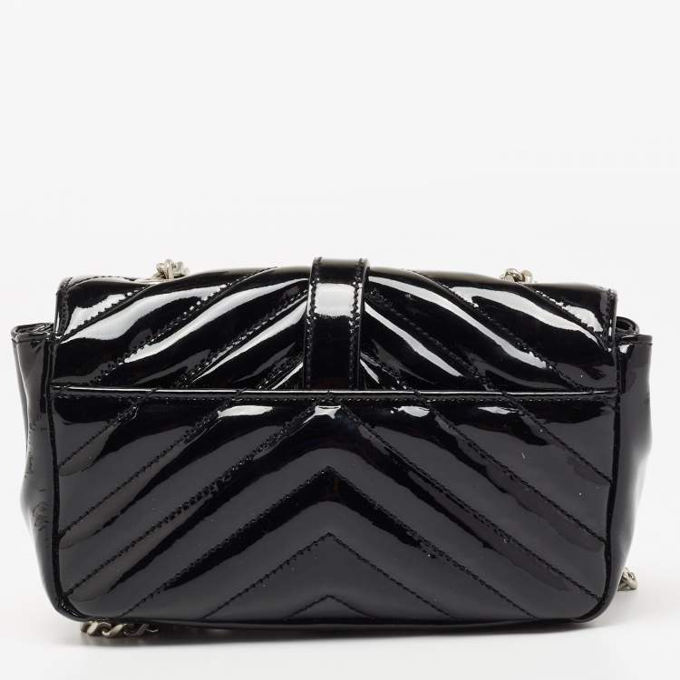 Pre Owned Saint Laurent Black Matelassé Patent Leather Classic Baby Monogram Chain Bag
