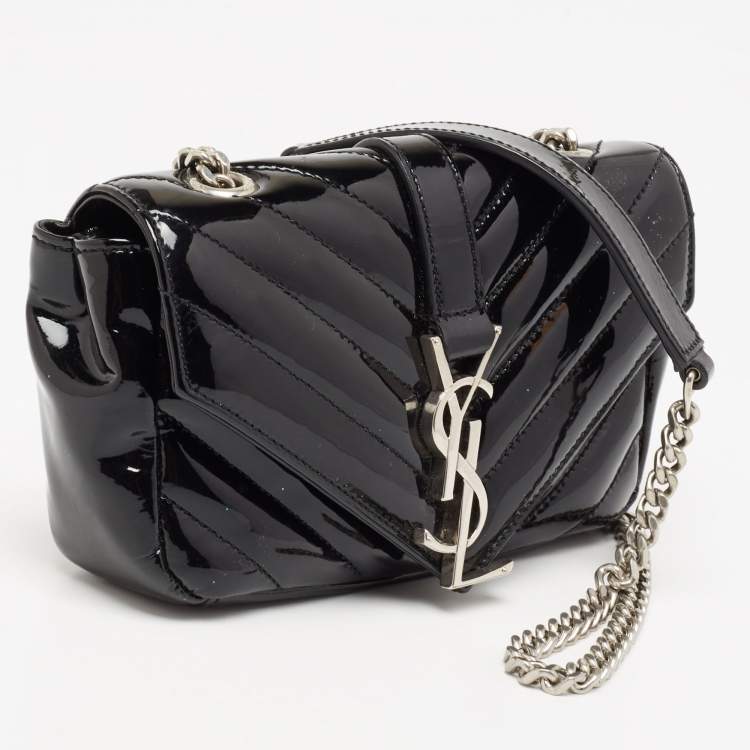 Pre Owned Saint Laurent Black Matelassé Patent Leather Classic Baby Monogram Chain Bag