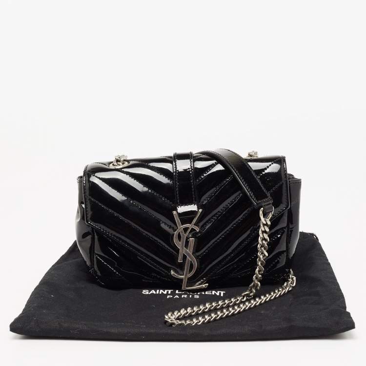 Pre Owned Saint Laurent Black Matelassé Patent Leather Classic Baby Monogram Chain Bag