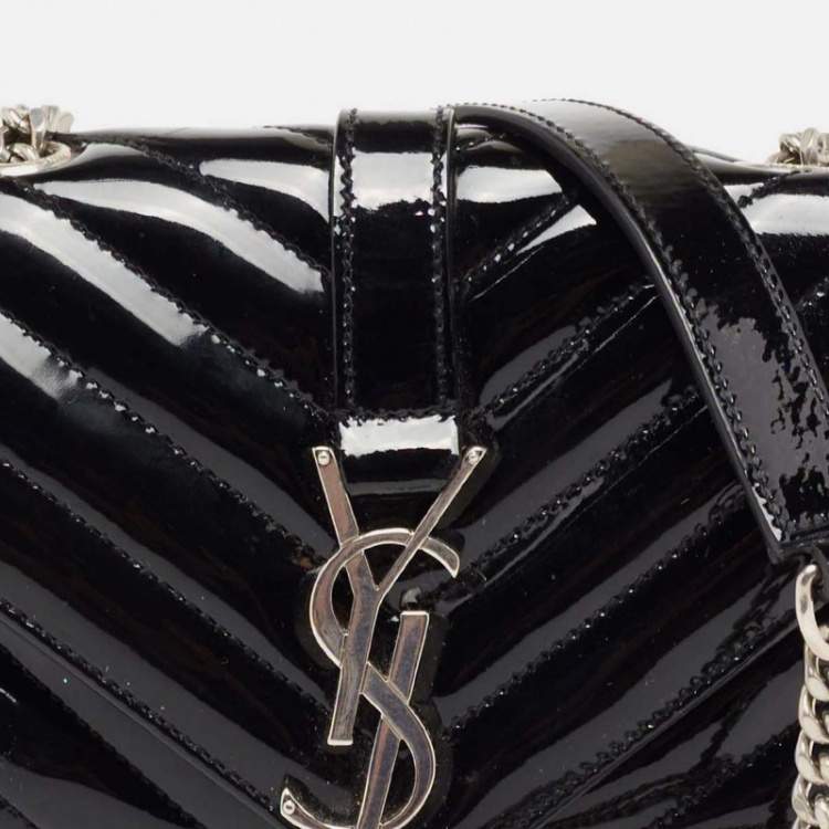 Pre Owned Saint Laurent Black Matelassé Patent Leather Classic Baby Monogram Chain Bag